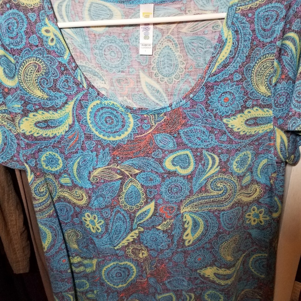 Lularoe Large Classic T blue paisley and hearts